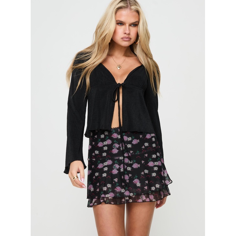 Sunny Skies Mini Skirt Black Floral