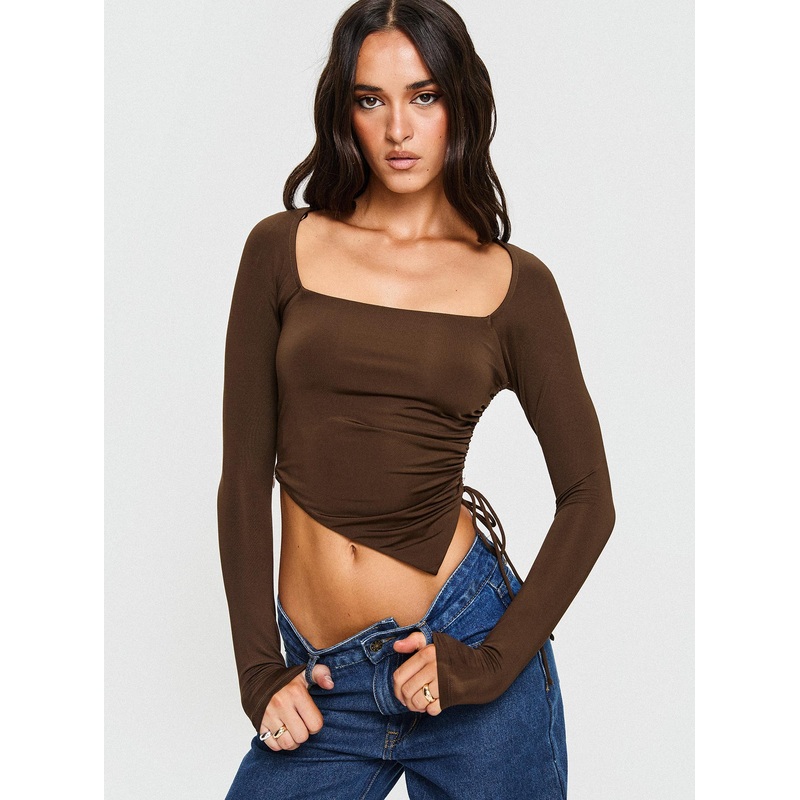 Take Me On Long Sleeve Top Brown