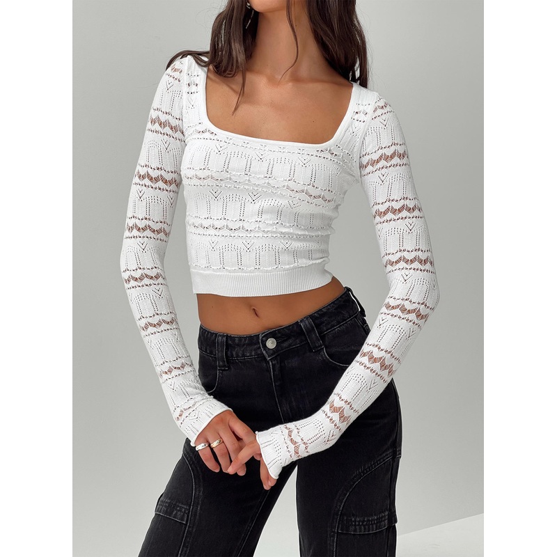 Valor Long Sleeve Knit Top White