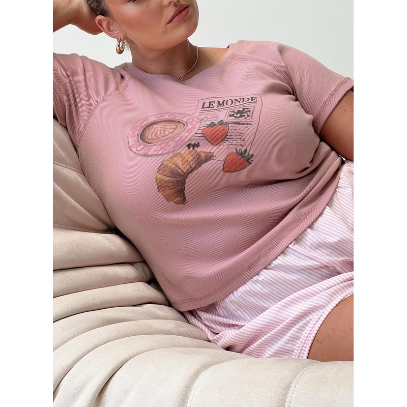 Breakfast Buffet Sleep Tee Pink Curve