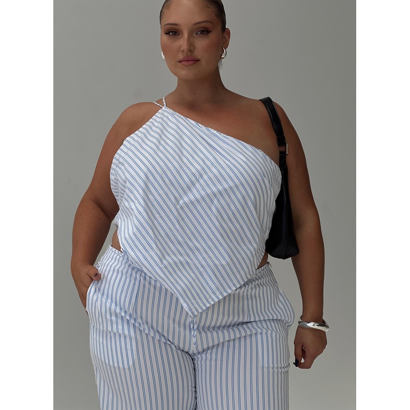 Collied Asymmetric Top Blue / White Stripe Curve