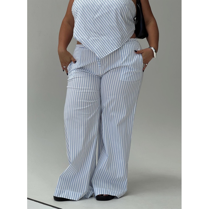Collied Low Rise Pants Blue / White Stripe Curve