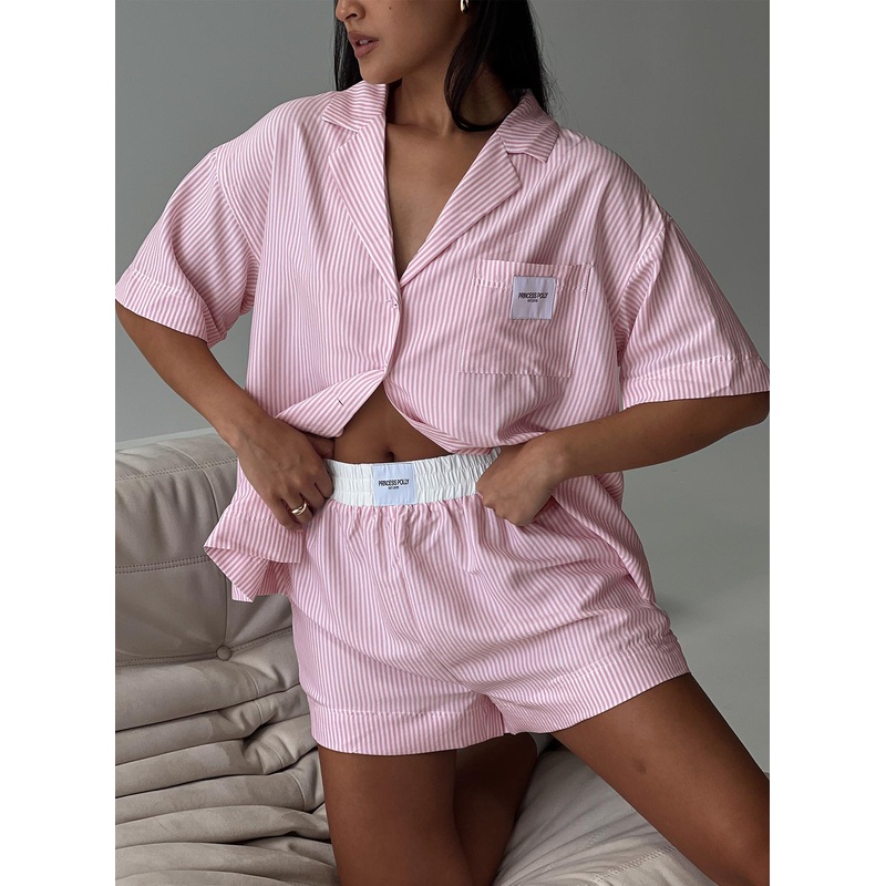 Early Riser Sleep Shorts Pink Stripe