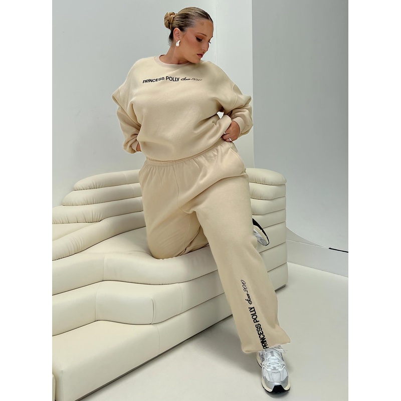 Princess Polly Crew Neck Sweatshirt Block / Cursive Text Stone Curve