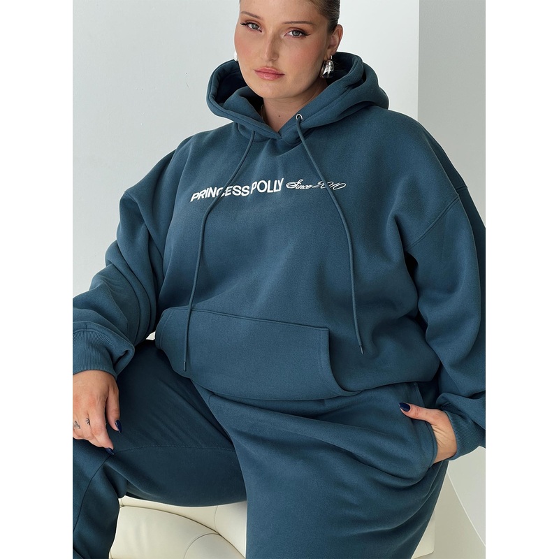 Princess Polly Hooded Sweatshirt Block / Cursive Text Slate Curve