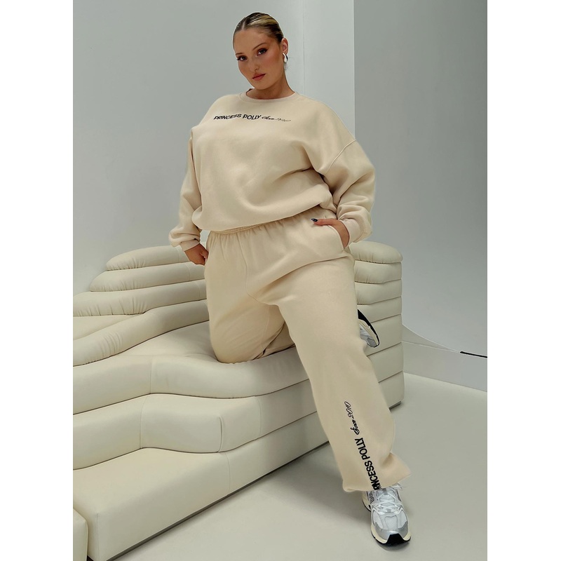 Princess Polly Track Pants Block / Cursive Text Stone Curve