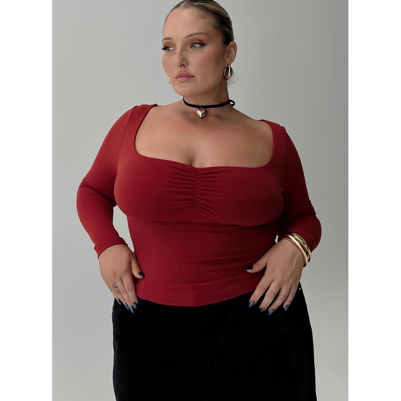 Selenie Long Sleeve Top Red Curve