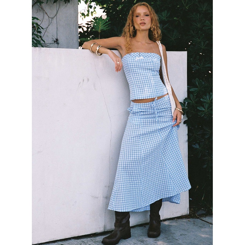 Carmino Maxi Skirt Blue Check