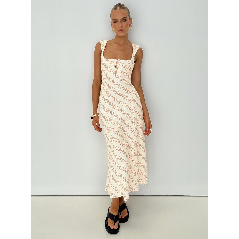 Chosen Girl Linen Blend Midi Dress Multi