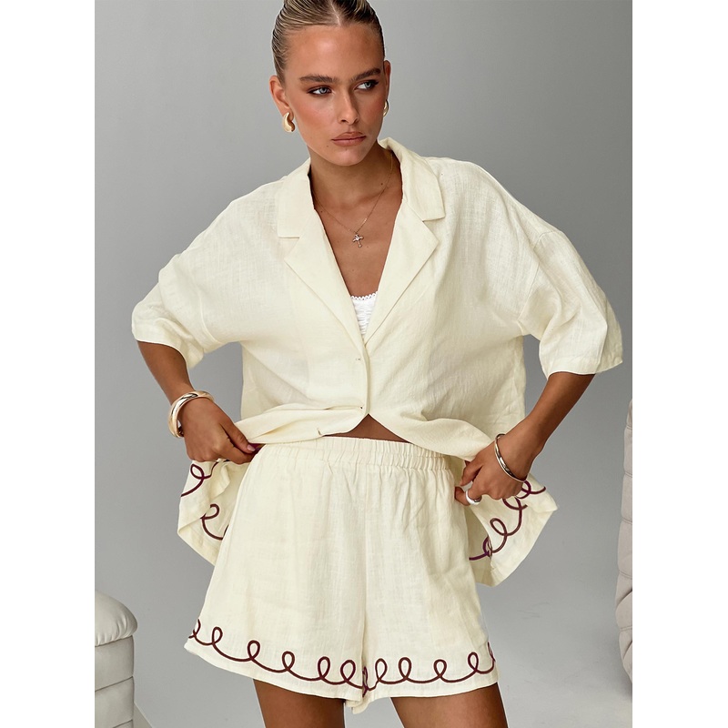 Jamari Linen Blend Shorts Cream / Brown