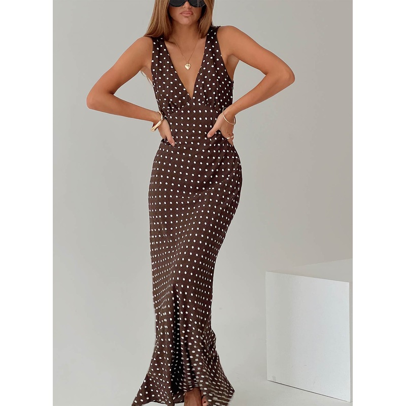 Nellie Maxi Dress Brown Polka Dot