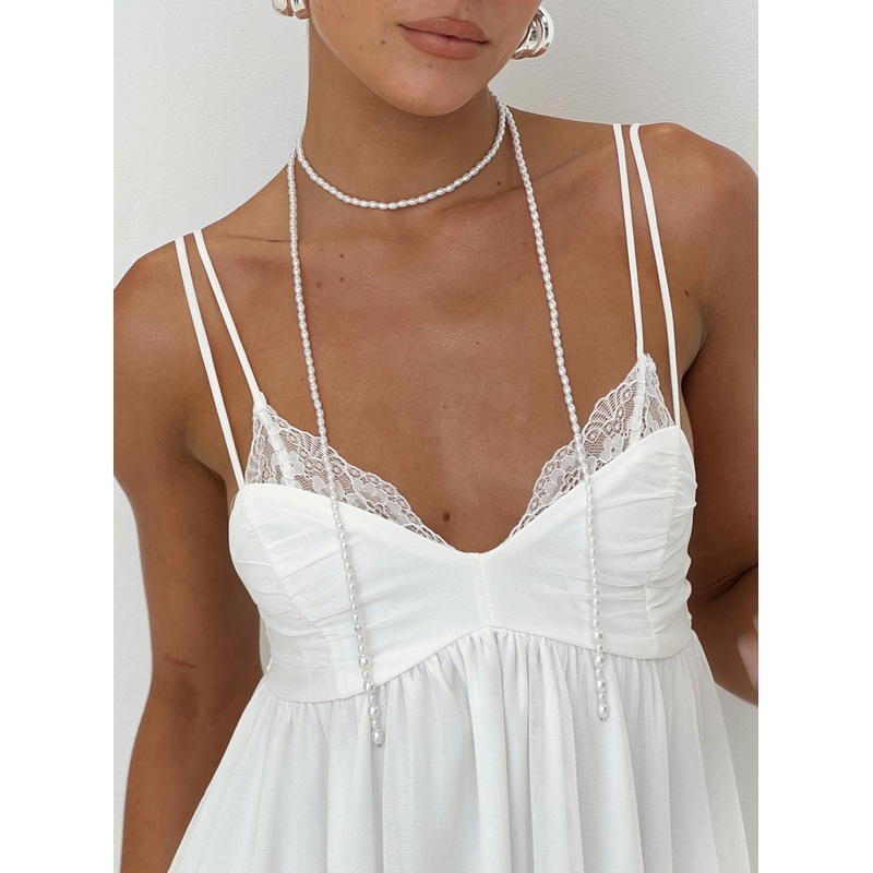 Omar Pearl Tie Necklace White