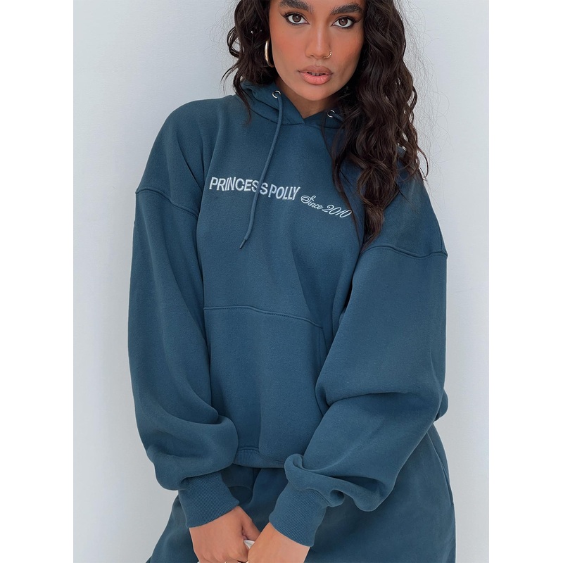 Princess Polly Hooded Sweatshirt Block / Cursive Text Slate