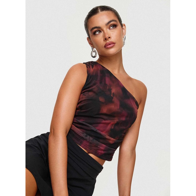 Annem One Shoulder Top Black / Red