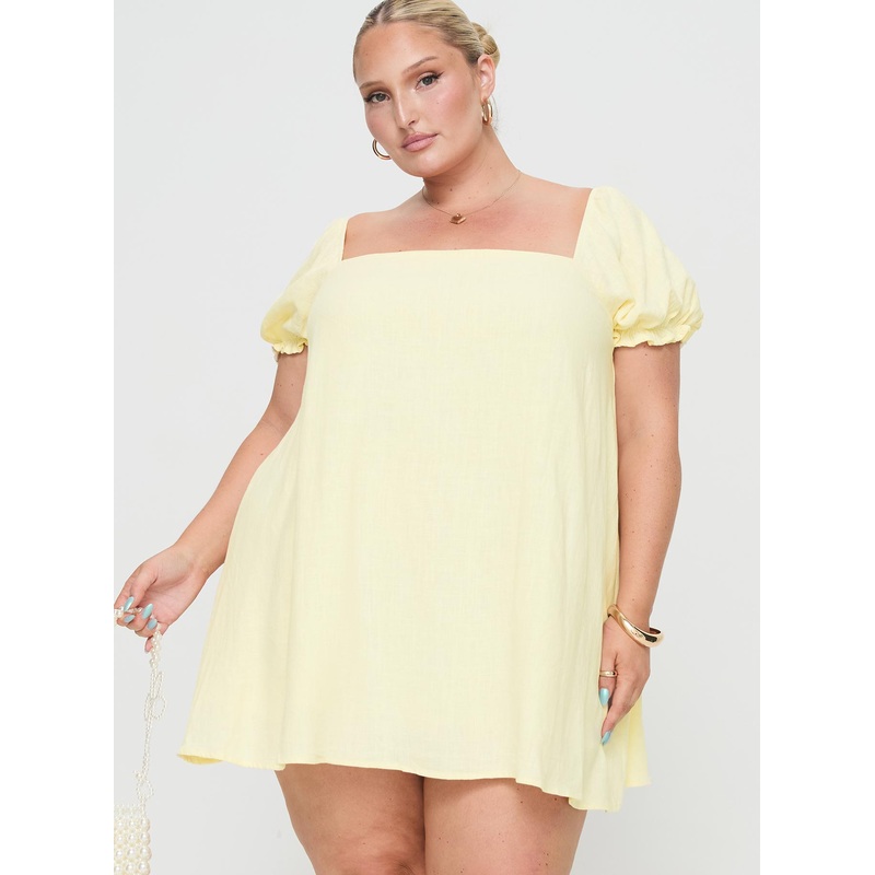 Beyond Linen Blend Mini Dress Yellow Curve