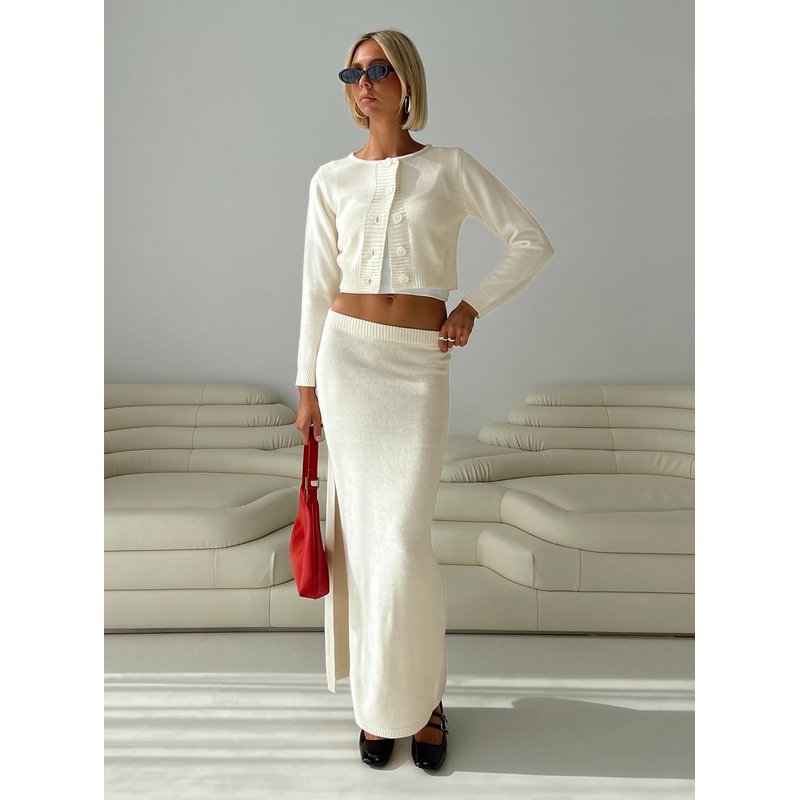 Collase Knit Maxi Skirt Cream