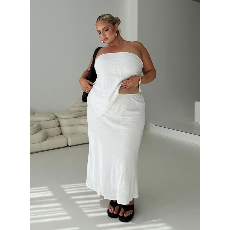 Ermias Linen Blend Midi Skirt White Curve