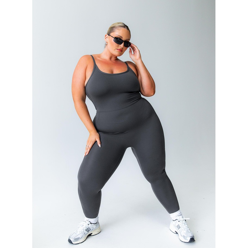 Go Getter Activewear Jumpsuit Grey Curve