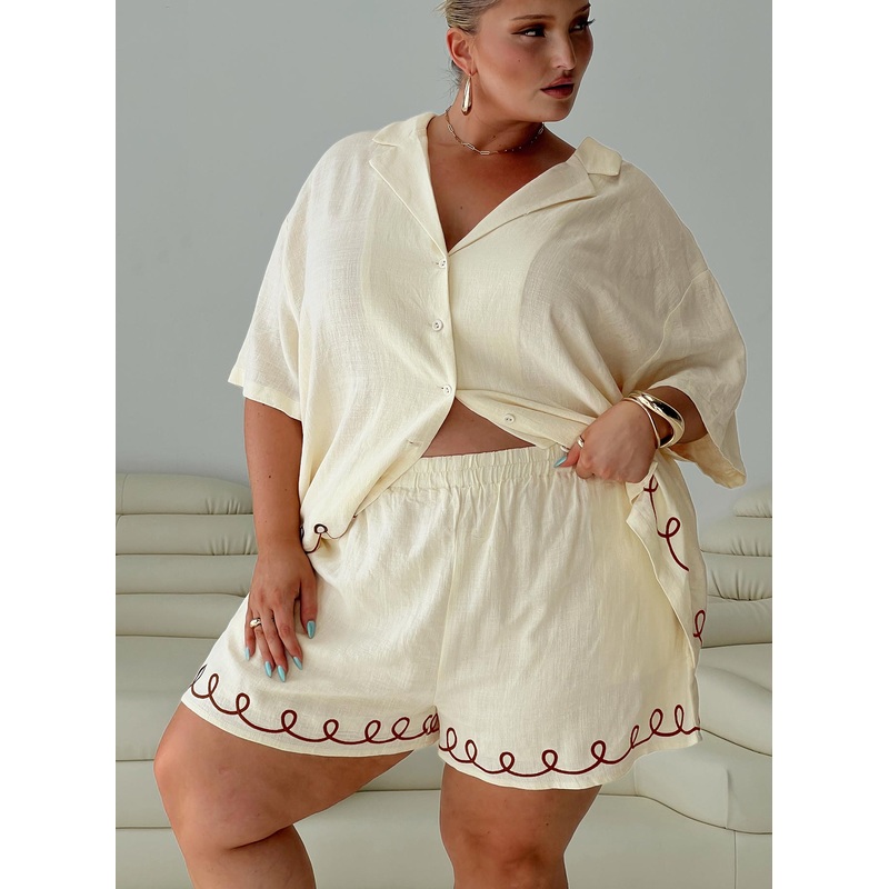 Jamari Linen Blend Shorts Cream / Brown Curve