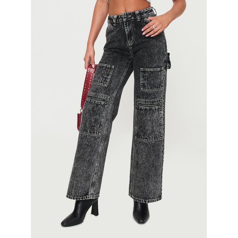 Malachie High Rise Jeans Black Acid Wash
