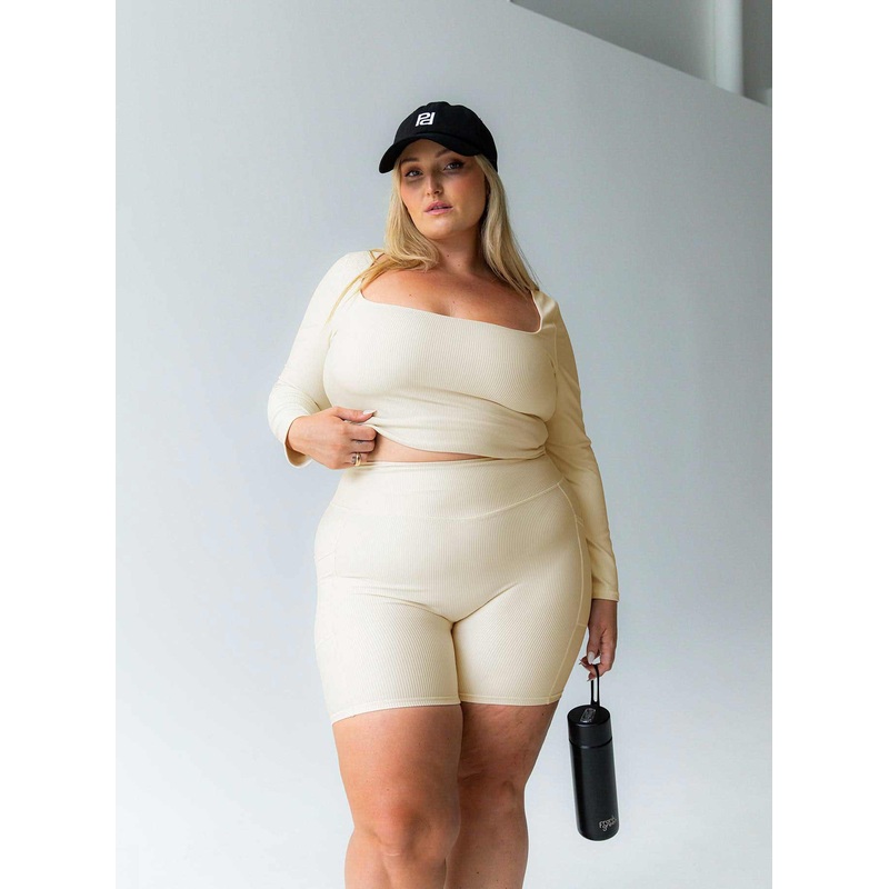 Power Activewear Rib Shorts Latte Curve