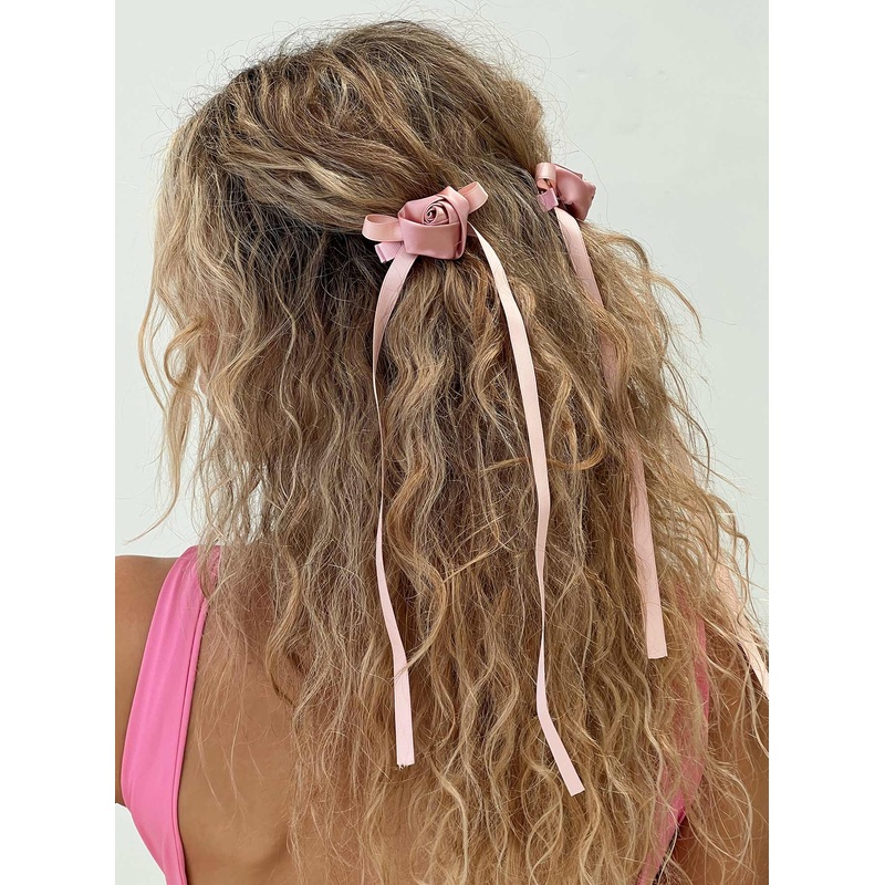 Rosette Bow Hair Clips Pink