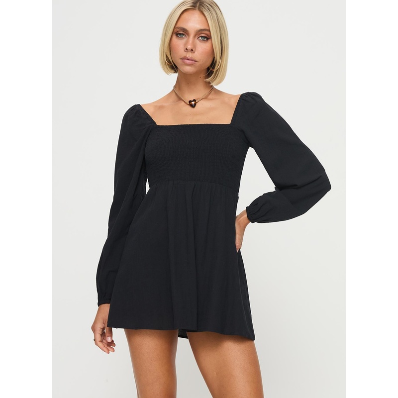 Summer Nights Long Sleeve Mini Dress Black