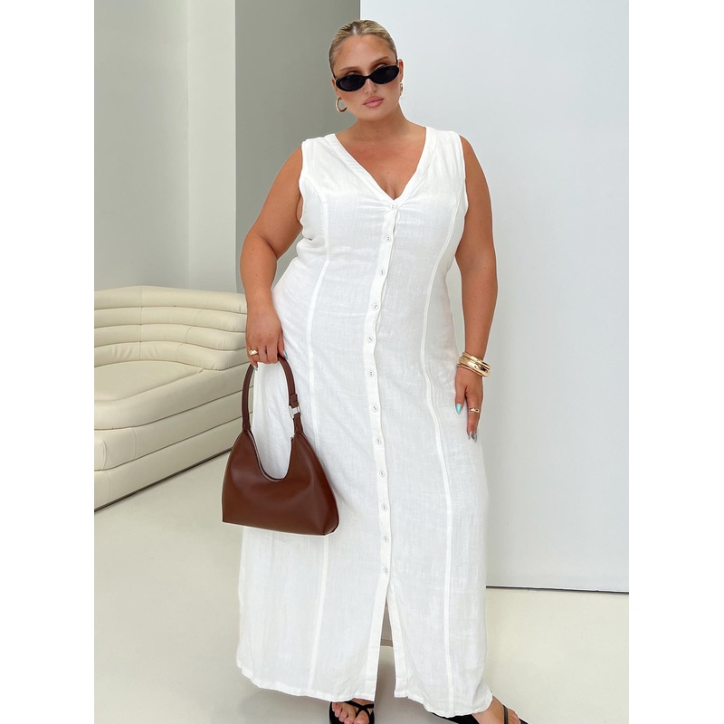Summer Season Linen Blend Maxi Dress White Curve
