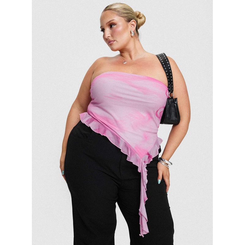 Travessa Asymmetric Tube Top Pink Curve