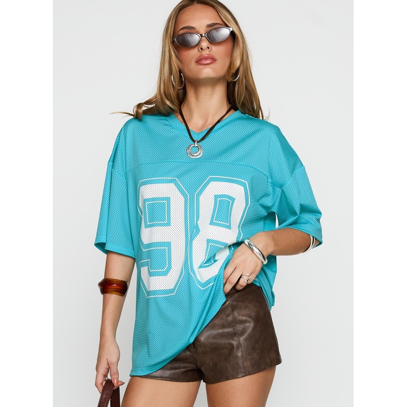 98 Sports Graphic Top Blue