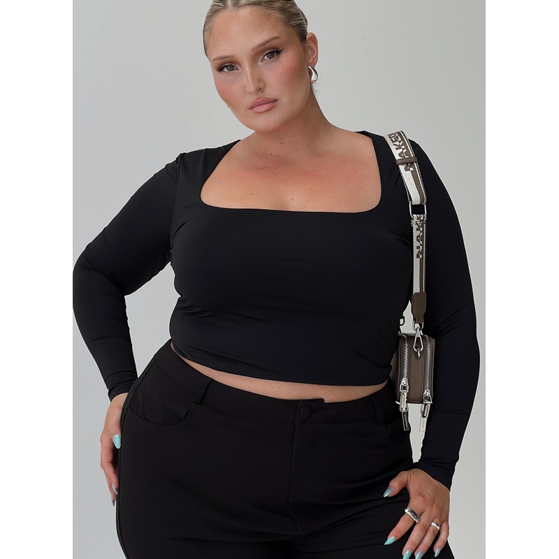 Back In Time Long Sleeve Top Black Curve