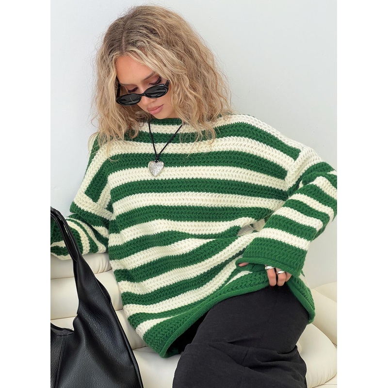 Brando Knit Sweater Green / Cream Stripe