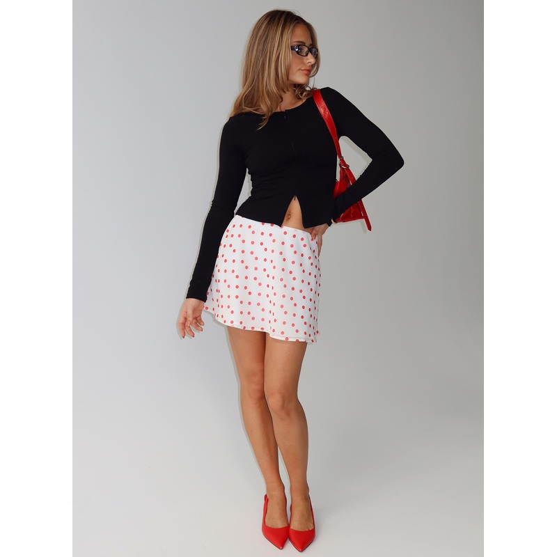 Dapple Bias Mini Skirt White / Red Polka