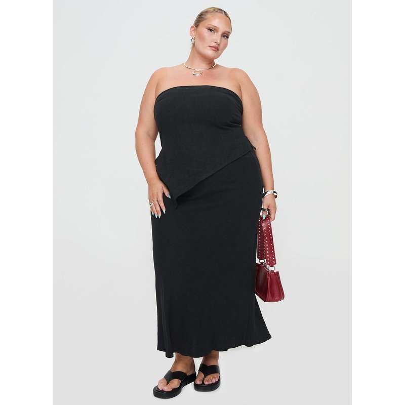 Ermias Linen Blend Midi Skirt Black Curve
