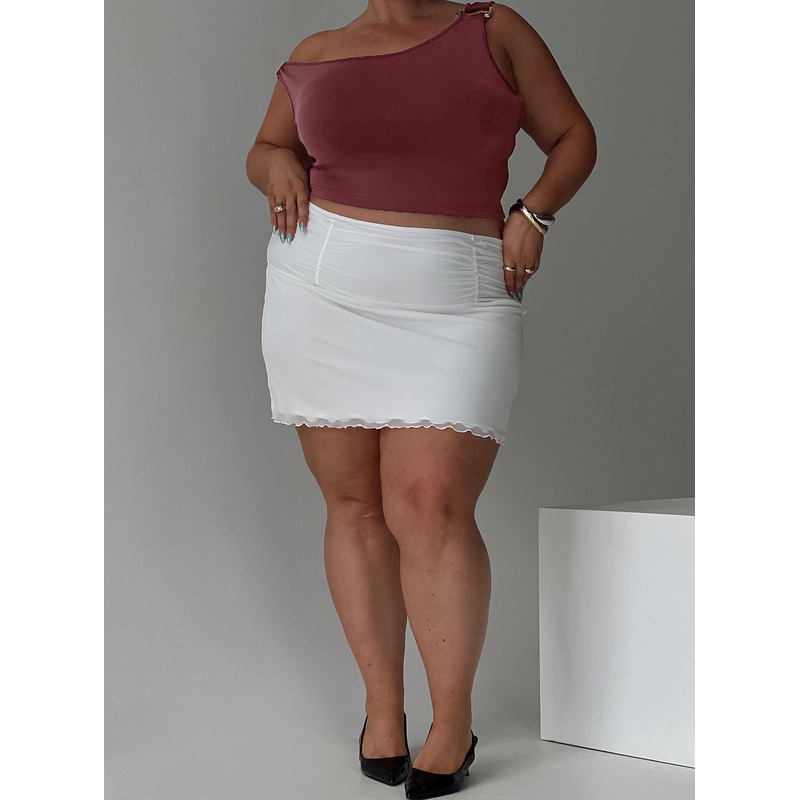Meredith Ruched Mini Skirt White Curve