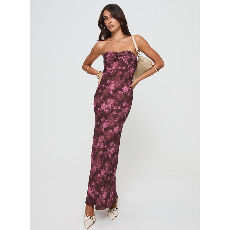 Abeila Strapless Maxi Dress Burgundy