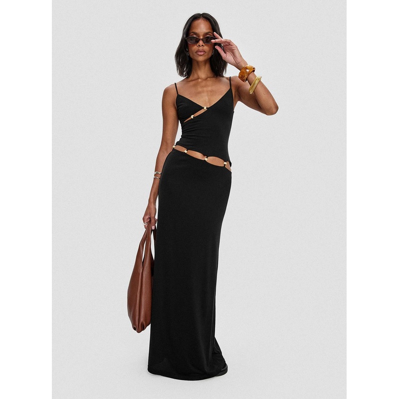 Allspice Beaded Maxi Dress Black