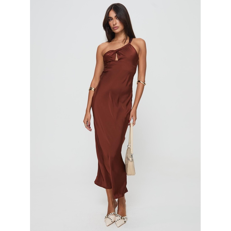 Casimir One Shoulder Maxi Dress Chocolate