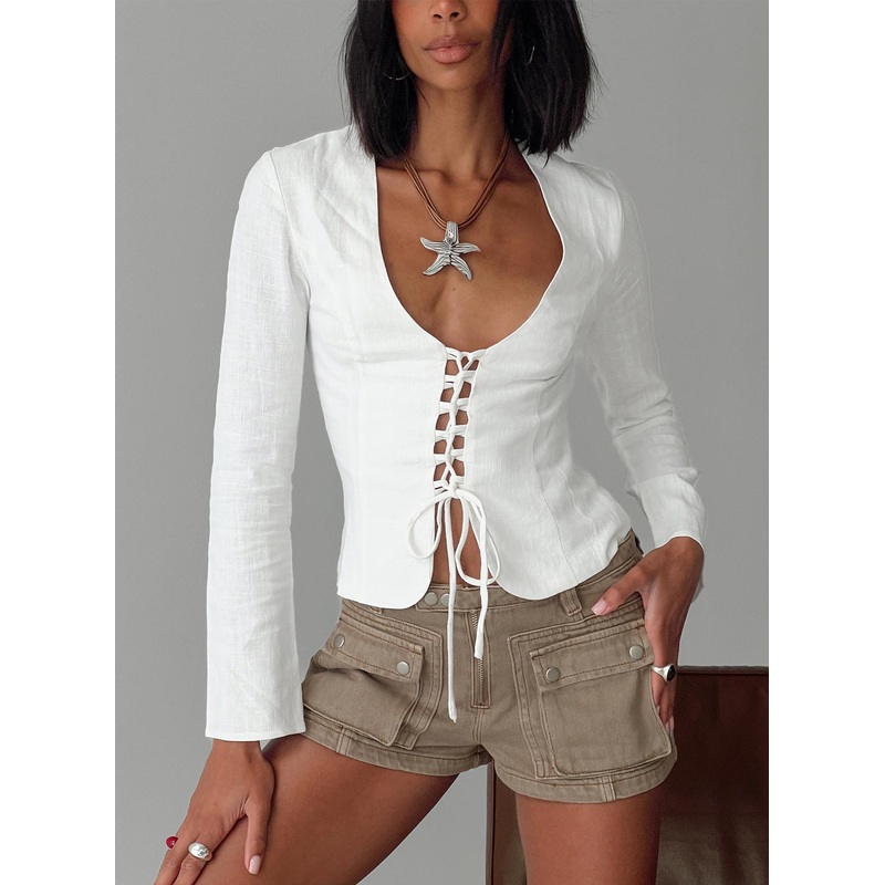 Clouded Linen Long Sleeve Top White