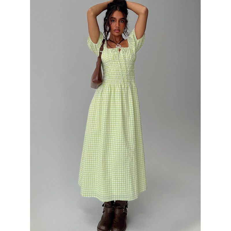 More Than Butterflies Maxi Dress Green Check