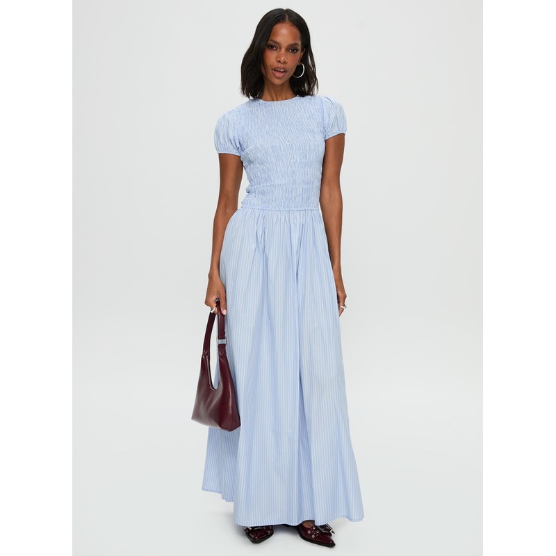 Wendelin Shirred Maxi Dress Blue Stripe
