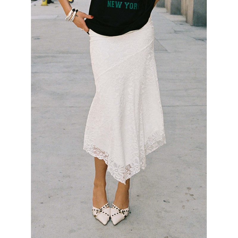 Cattanio Lace Midi Skirt White