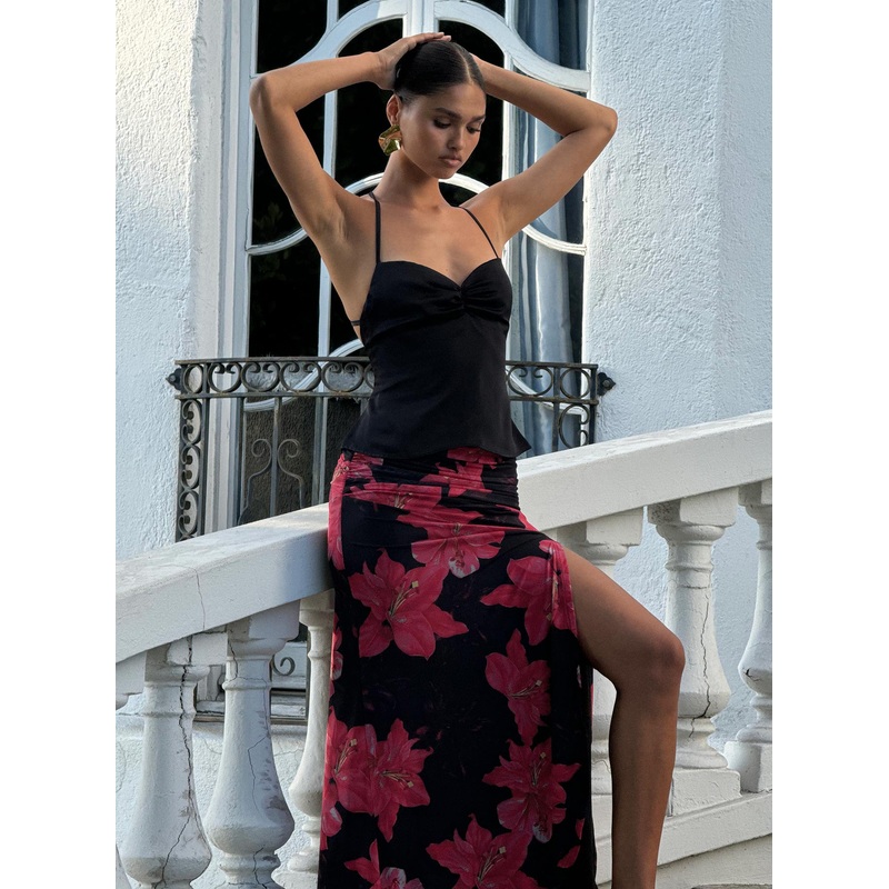 Cooperi Maxi Skirt Black / Red Floral