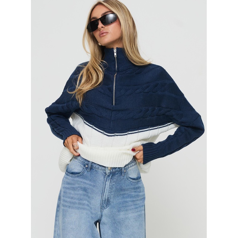 San Seb Quarter Zip Sweater Navy / Cream
