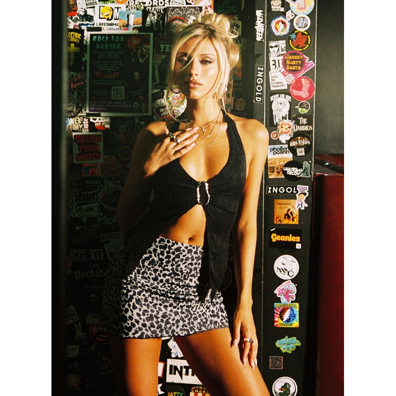 Cane Mesh Mini Skirt Leopard