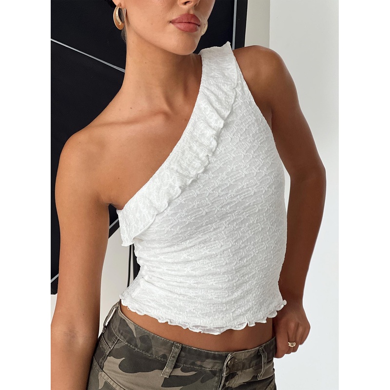 Ryatt One Shoulder Ruffle Top White