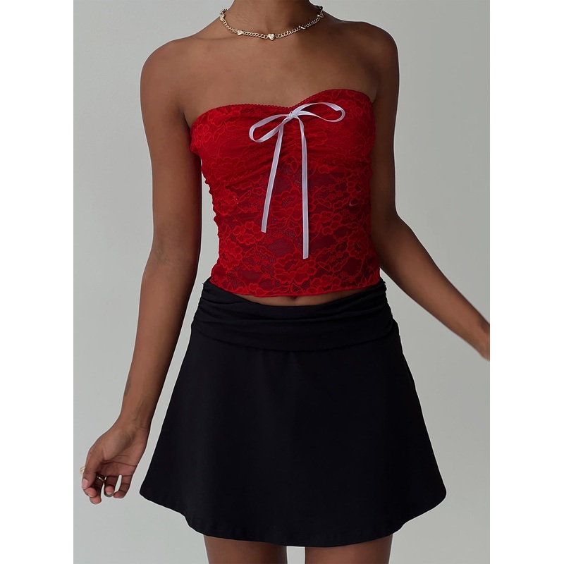 Winnick Strapless Lace Top Red