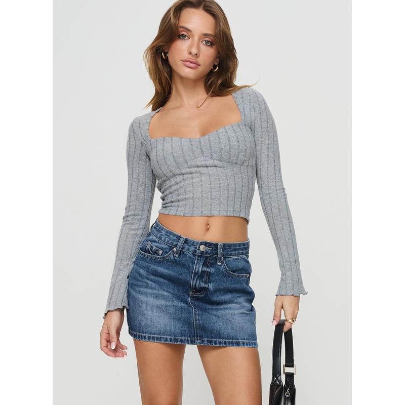 Arrte Mid Rise Denim Mini Skirt Mid Wash