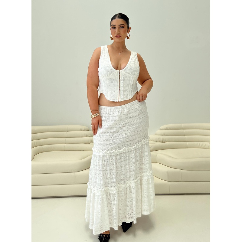 Buttacupe Lace Maxi Skirt White Curve