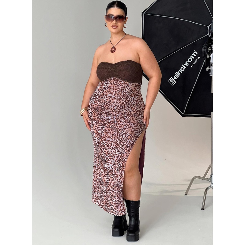 Raidein Strapless Maxi Dress Leopard Curve
